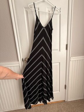 LOFT Black Maxi Dress with White Chevron Stripes